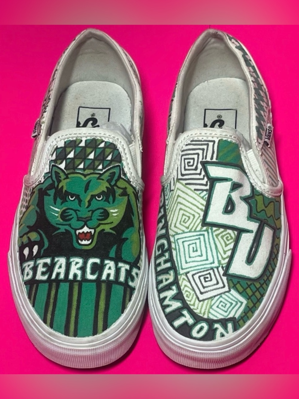 Vans Women 6 Binghamton University Bearcats Slip On Sneakers Custom Hand Painted
